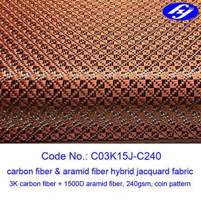 Jacquard Coin Pattern Carbon Aramid Fabric Black / Red Carbon Aramid Hybrid Fabric